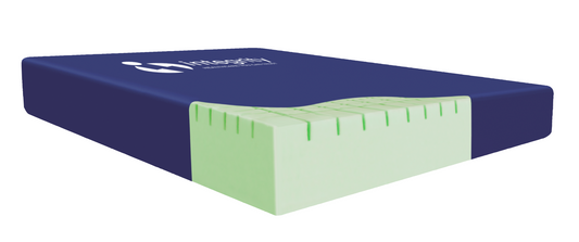 Integrity Angora high-risk static mattress showing castellated foam surface and multi-stretch PU cover.