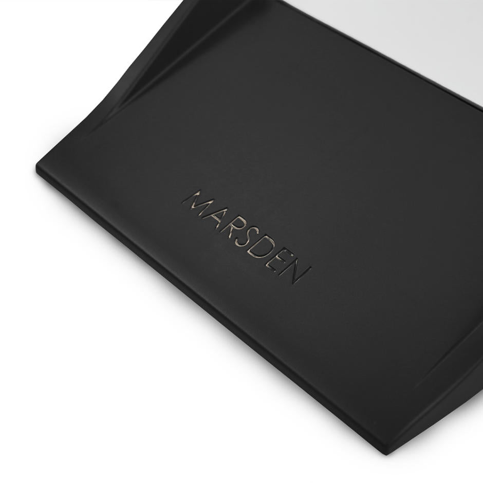 Black tray with 'Marsden' branding on a light gray background