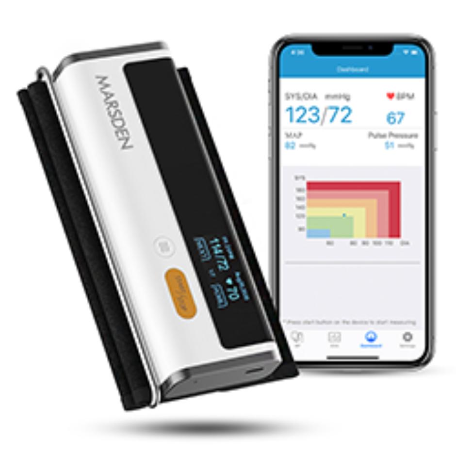 Marsden BP2 blood pressure monitor showing cuff and ECG display