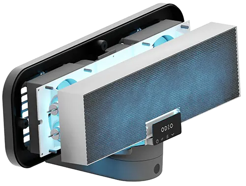 An image of the interior of a Odeo upperviolet 1 air purification unit.