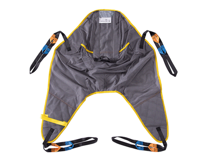 Close-up of Oxford Full Body (Loops) Sling’s colour-coded binding, attachment loops, positioning handles, and modesty loop.