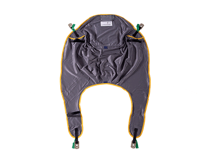 Oxford Comfort Sling laid flat in polyester, showing contoured design, padded leg sections, and Securi3 clip fittings.