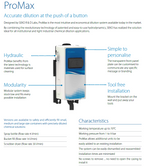 ProMax dilution system with features and benefits listed on a white background