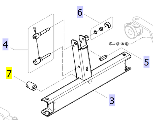 Pedal axle for Birdie EVO/ISA lifters, zinc plated full diagram