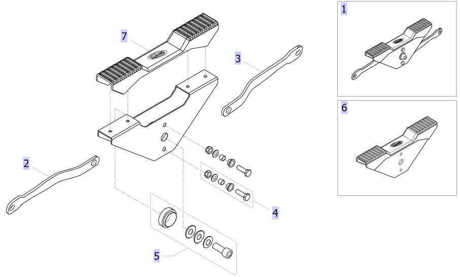 Pedal mechanism assembly diagram Invacare Birdie Evo Compact