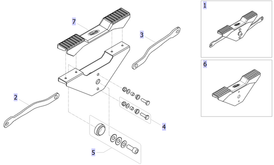 Pedal mechanism assembly diagram Invacare Birdie Evo Compact