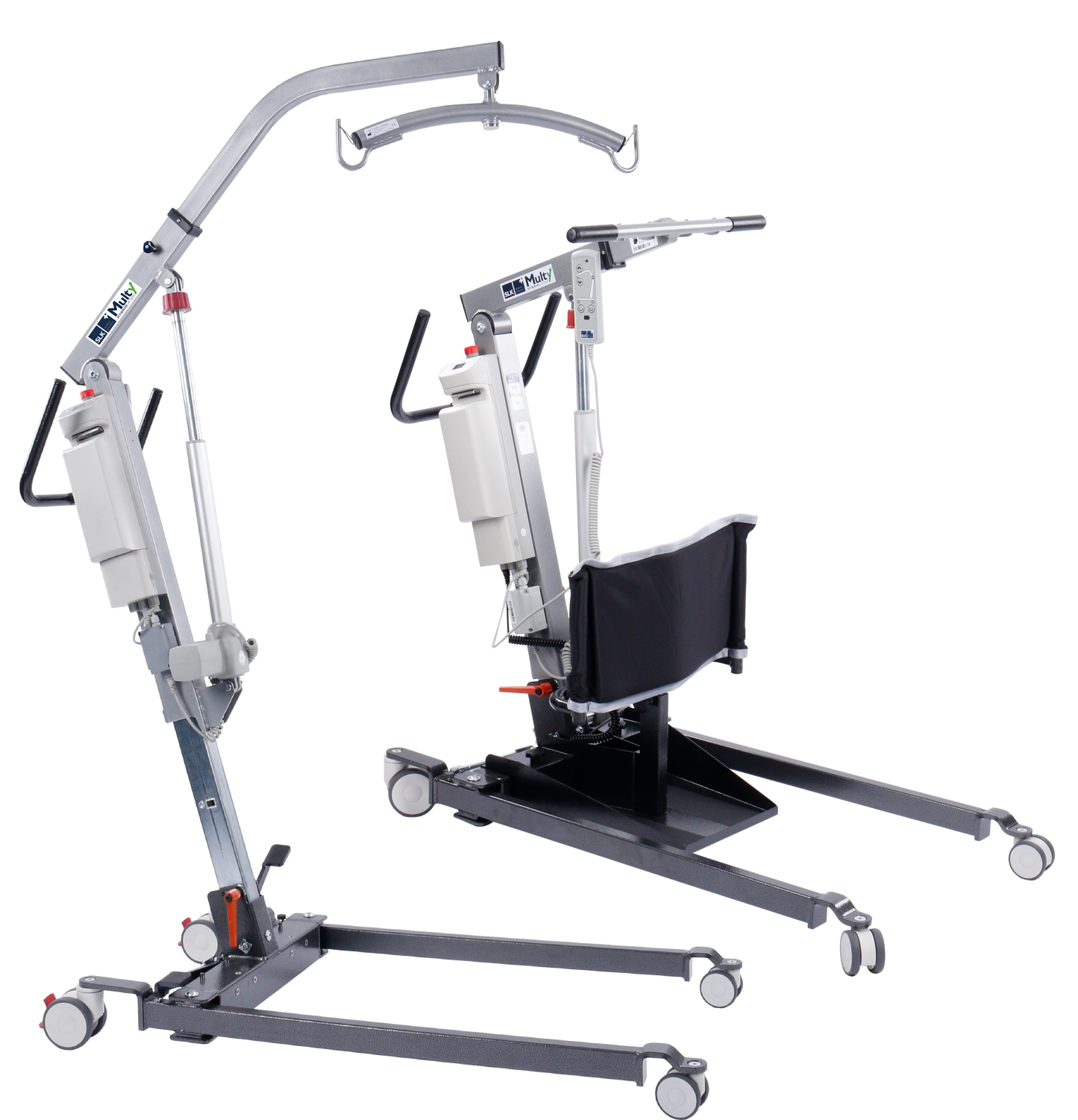Wellell Multy Hoist set up as a stand aid for active patient transfers. Full view of the stand aid variant and the patient hoist variant after conversion.