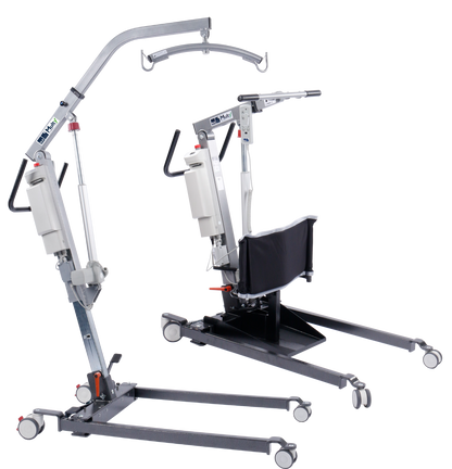 Wellell Multy Hoist set up as a stand aid for active patient transfers. Full view of the stand aid variant and the patient hoist variant after conversion.