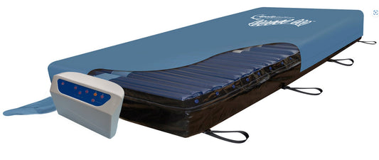 Apollo Pro dynamic mattress system with digital control unit and alternating air cells, shown on a profiling bed