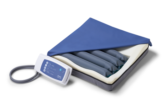 Sedens 500 cushion with pump unit attached, highlighting the control interface and air hose.