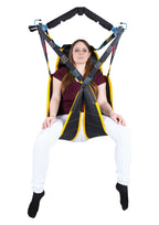 Wellell Universal Headrest attached to SLK hoist sling, demonstrating adjustable head support.