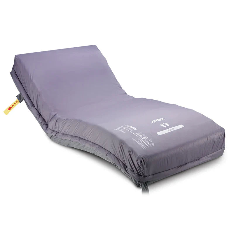 Wellell Verso alternating pressure redistribution mattress with zonal air cells visible. Showing the water proof cover.