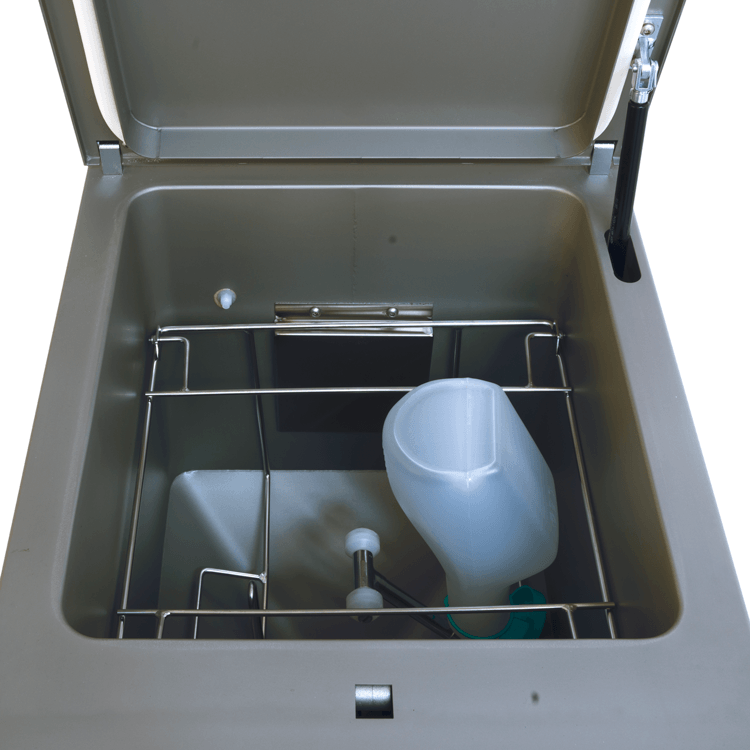 Bedpanwasher/Disinfector Compact Superior 2 showing bedpans inside the machine.