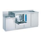 Meiko SAN 19B washer-disinfector with barrier wall mount, slop sink, and extended worktop