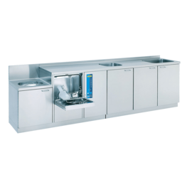 Meiko SAN 29 BW washer-disinfector with extended stainless steel worktop and slop sink