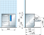 Meiko TopLine 40 freestanding washer-disinfector with built-in slop sink. Dimensions of the machine.