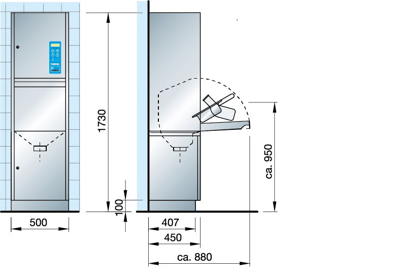 Meiko Topic 20 washer-disinfector – floor-standing bedpan cleaner dimensions.