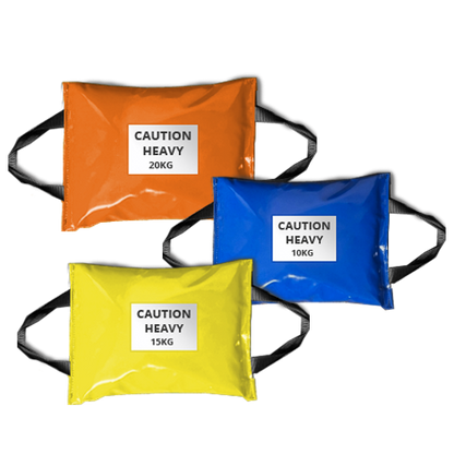 24 NRG Group Multi-Purpose Weight Testing Bags - PRE-ORDER used to perform weight tests on equipment that for under LOLER regulations. Coloured yellow, orange and blue.