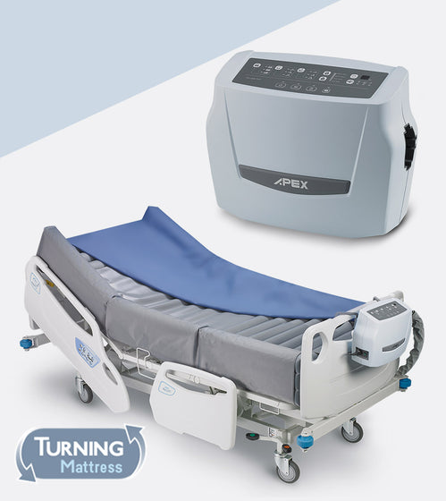 Wellell Optima Turn lateral rotation mattress system placed on a hospital bed, showing full setup