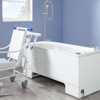 Detachable transporter seat system for easy bather transfer in Excel 600 bath